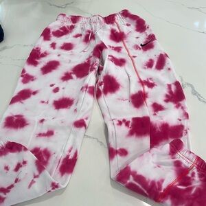 Fuchsia, pink and white tie-dye Nike sweatpants, oversized